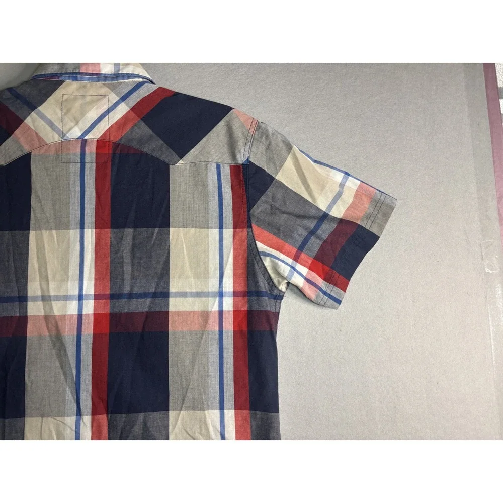 Levi's Western Pearl Snap Plaid Shirt Men's Medium Red/Navy